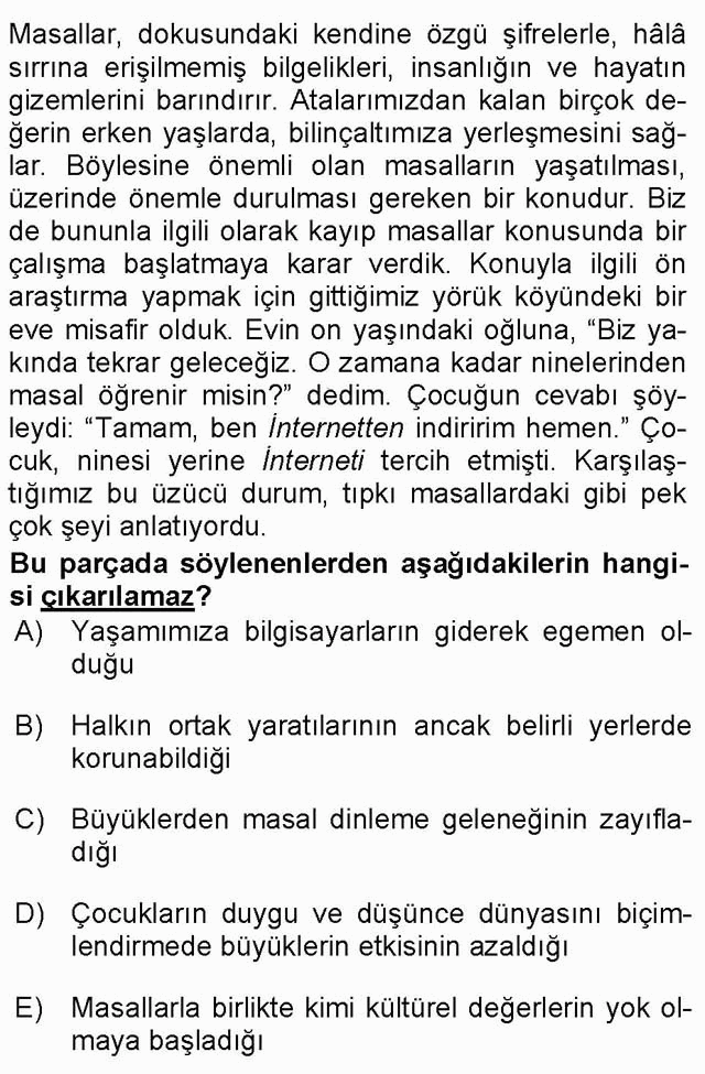 LYS Türk Dili ve Edebiyatı Soruları 18. Soru