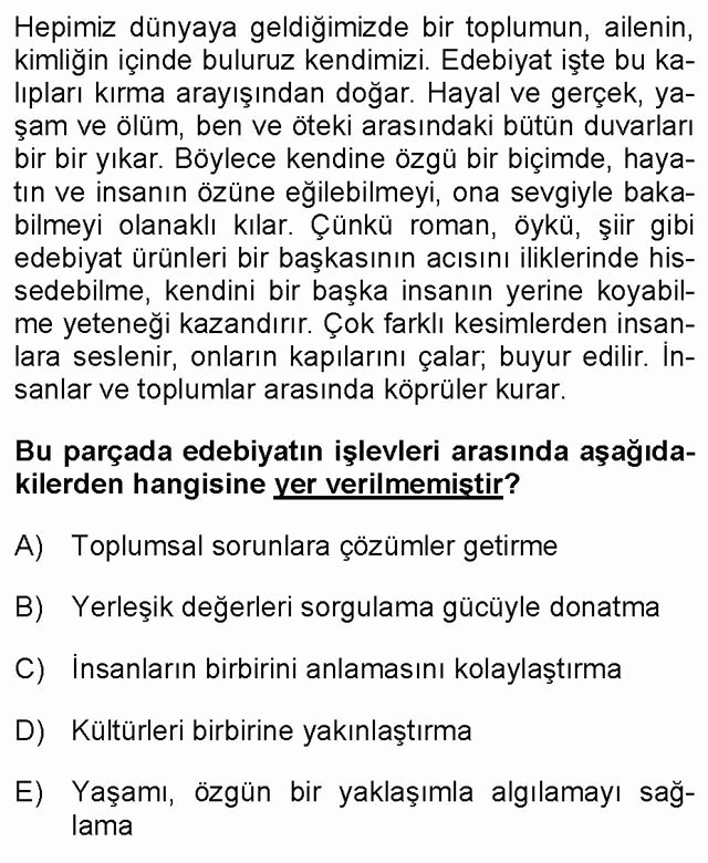 LYS Türk Dili ve Edebiyatı Soruları 20. Soru
