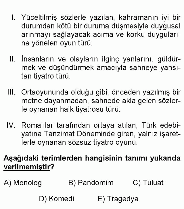 LYS Türk Dili ve Edebiyatı Soruları 26. Soru