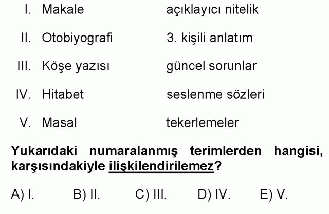 LYS Türk Dili ve Edebiyatı Soruları 27. Soru
