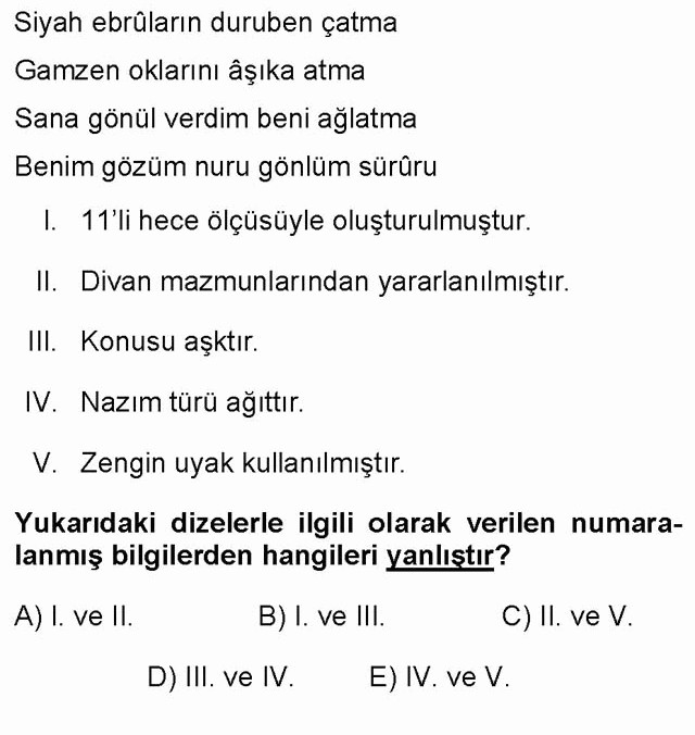 LYS Türk Dili ve Edebiyatı Soruları 29. Soru