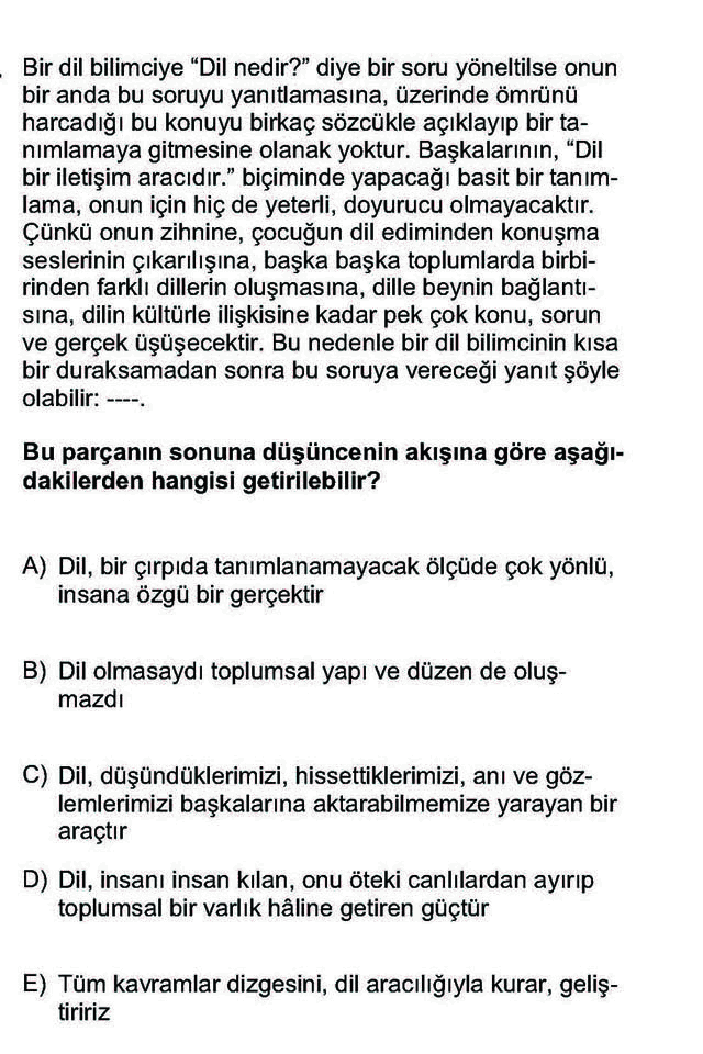 LYS Türk Dili ve Edebiyatı Soruları 15. Soru