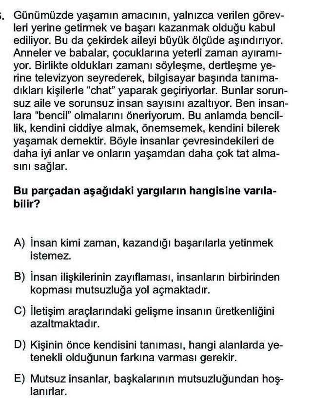 LYS Türk Dili ve Edebiyatı Soruları 16. Soru