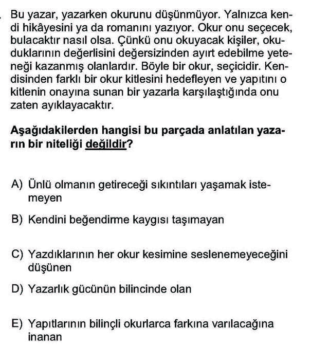 LYS Türk Dili ve Edebiyatı Soruları 20. Soru