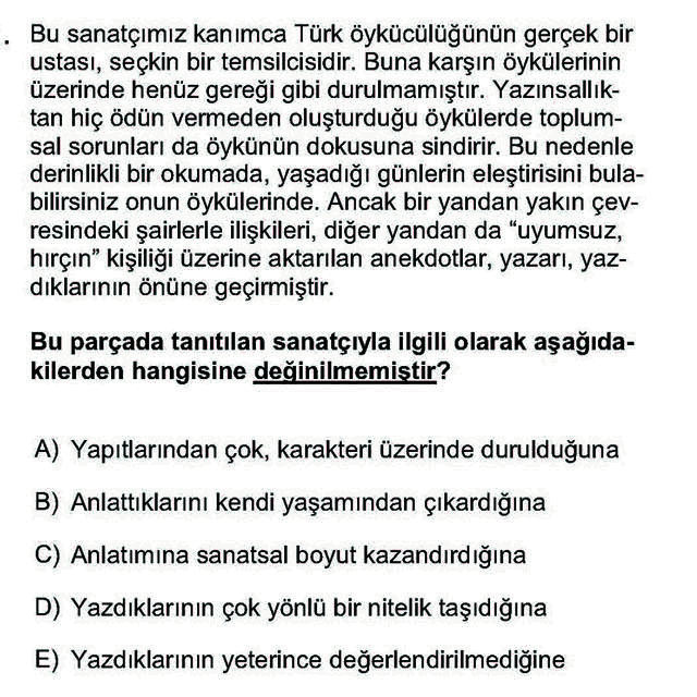 LYS Türk Dili ve Edebiyatı Soruları 21. Soru