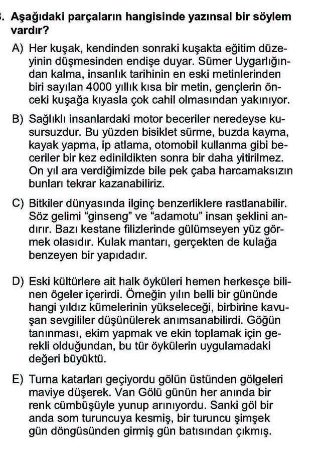 LYS Türk Dili ve Edebiyatı Soruları 28. Soru