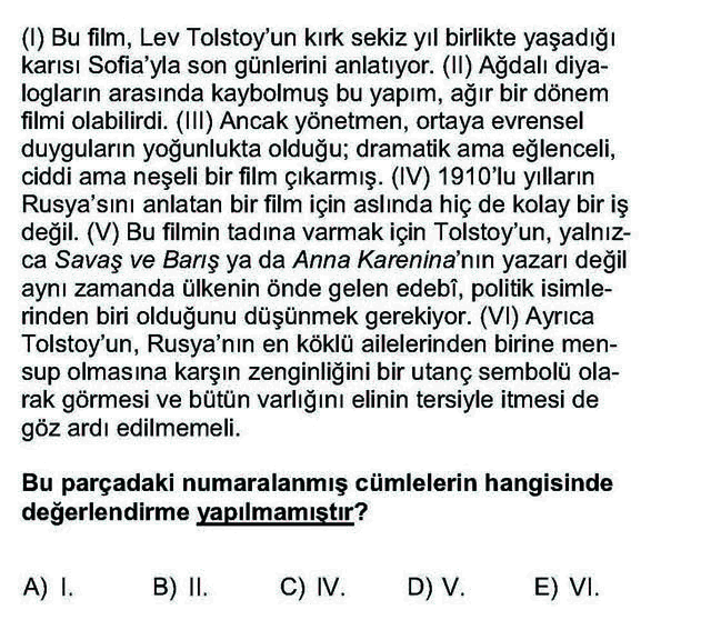 LYS Türk Dili ve Edebiyatı Soruları 3. Soru