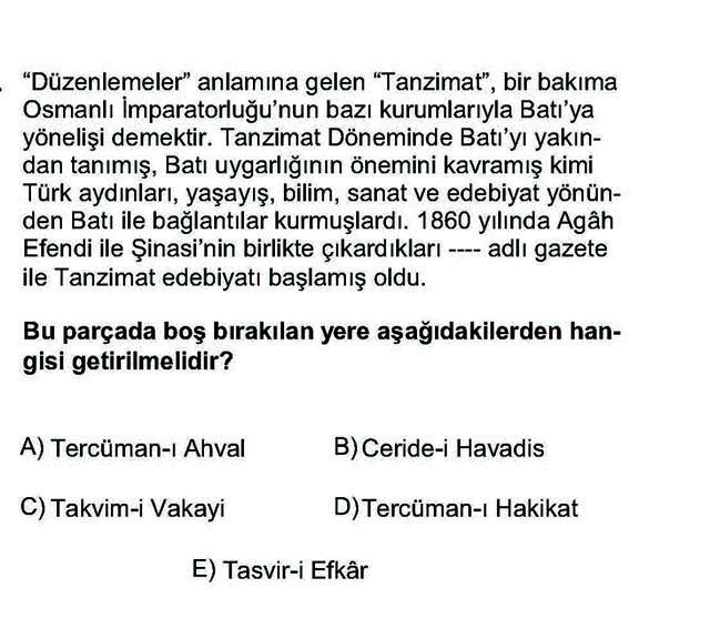 LYS Türk Dili ve Edebiyatı Soruları 37. Soru