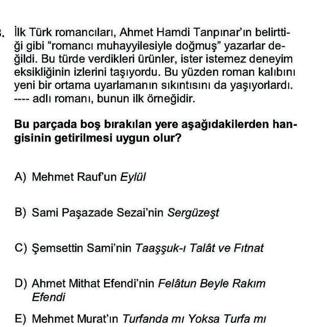 LYS Türk Dili ve Edebiyatı Soruları 38. Soru