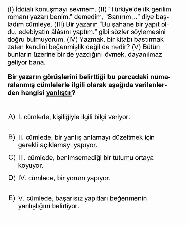 LYS Türk Dili ve Edebiyatı Soruları 4. Soru