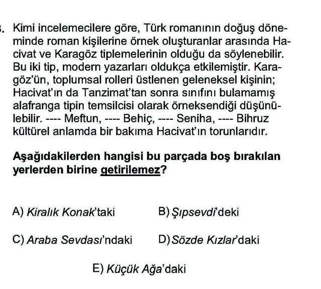 LYS Türk Dili ve Edebiyatı Soruları 43. Soru