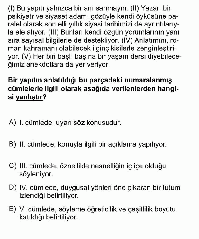 LYS Türk Dili ve Edebiyatı Soruları 5. Soru