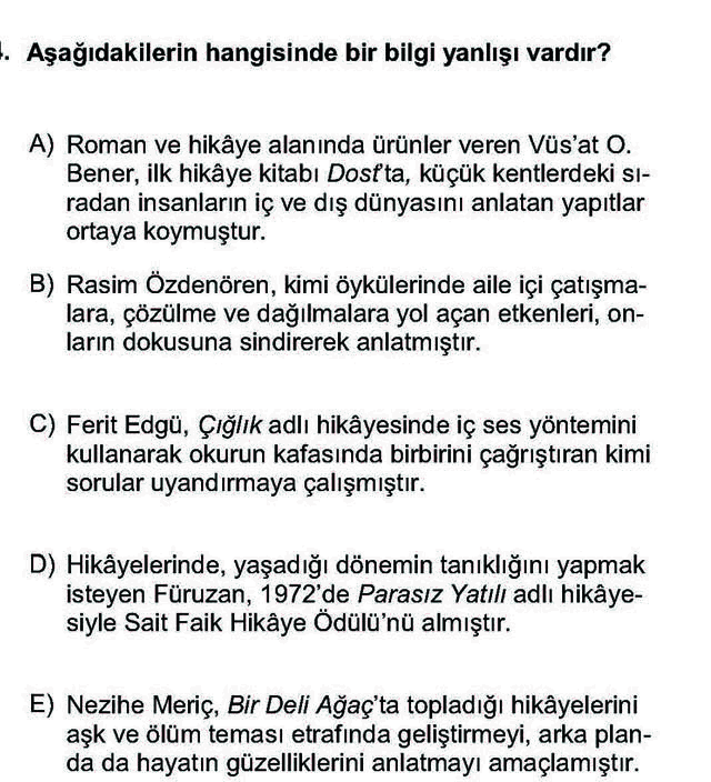 LYS Türk Dili ve Edebiyatı Soruları 54. Soru