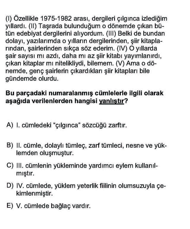 LYS Türk Dili ve Edebiyatı Soruları 9. Soru