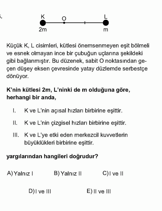 LYS Fizik Soruları 16. Soru