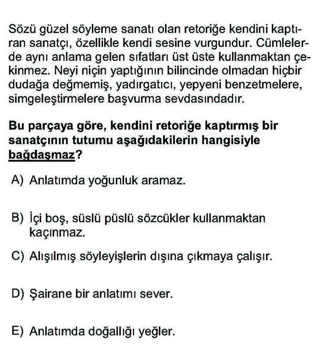 LYS Türk Dili ve Edebiyatı Soruları 19. Soru