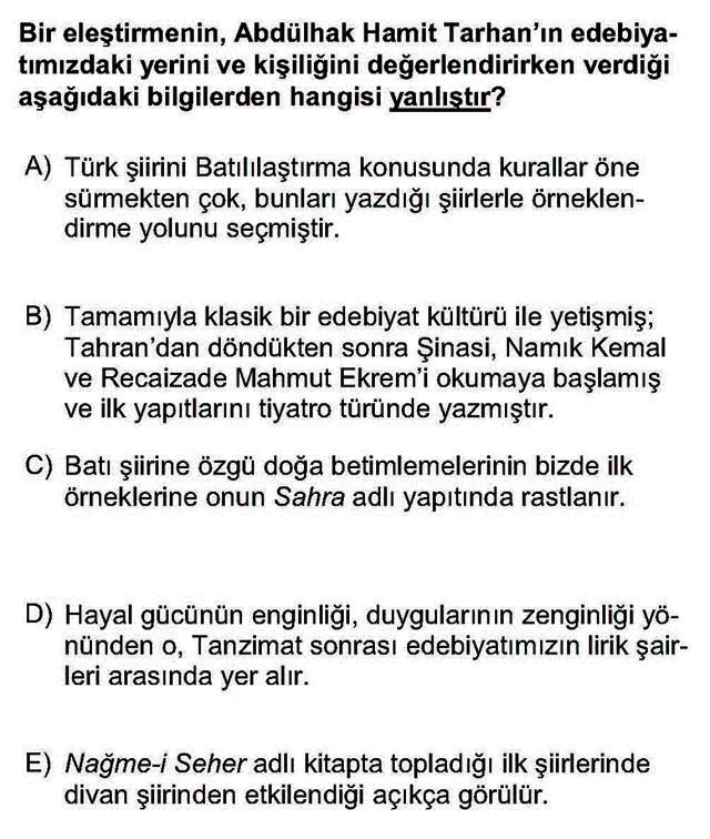 LYS Türk Dili ve Edebiyatı Soruları 40. Soru