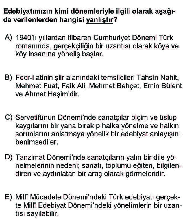 LYS Türk Dili ve Edebiyatı Soruları 42. Soru