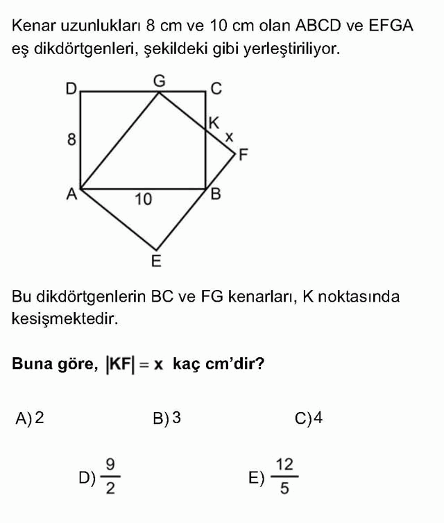 LYS Geometri Soruları 5. Soru