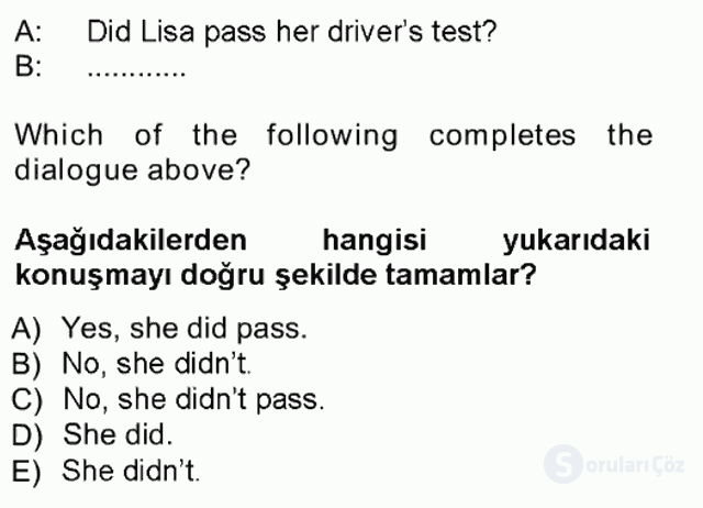 İngilizce I Tek Ders Sınavı 16. Soru