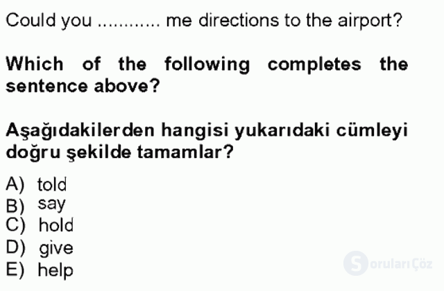 İngilizce II Tek Ders Sınavı 7. Soru