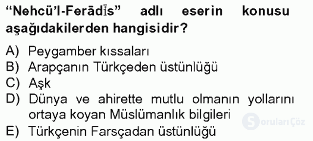XIV-XV. Yüzyıllar Türk Dili Tek Ders Sınavı 3. Soru