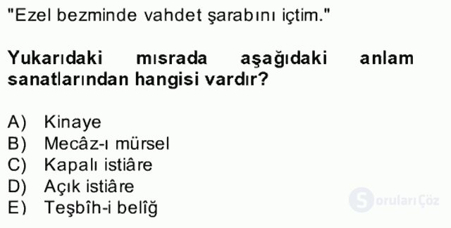 Eski Türk Edebiyatına Giriş: Söz Sanatları Bahar Dönemi Final 3. Soru