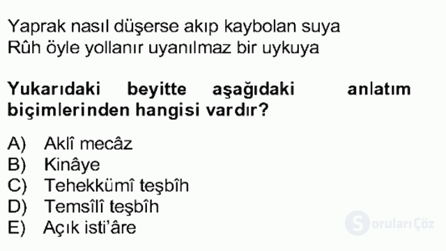 Eski Türk Edebiyatına Giriş: Söz Sanatları Bahar Dönemi Final 5. Soru