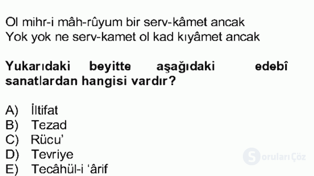 Eski Türk Edebiyatına Giriş: Söz Sanatları Bahar Dönemi Final 9. Soru