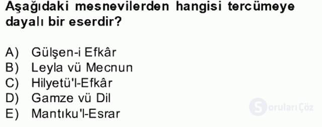 XVII. Yüzyıl Türk Edebiyatı Bahar Dönemi Final 16. Soru