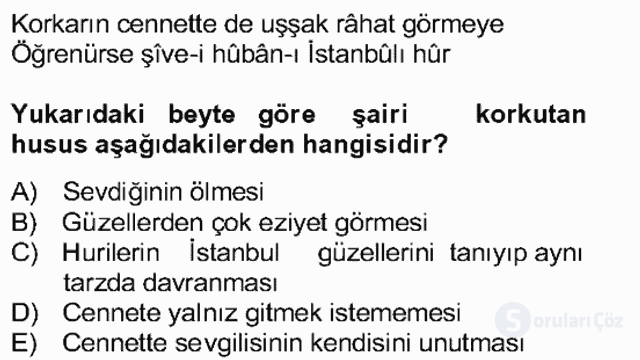 XVII. Yüzyıl Türk Edebiyatı Bahar Dönemi Final 2. Soru