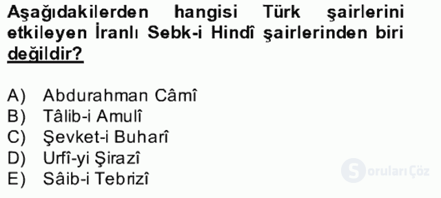 XVII. Yüzyıl Türk Edebiyatı Bahar Dönemi Final 6. Soru