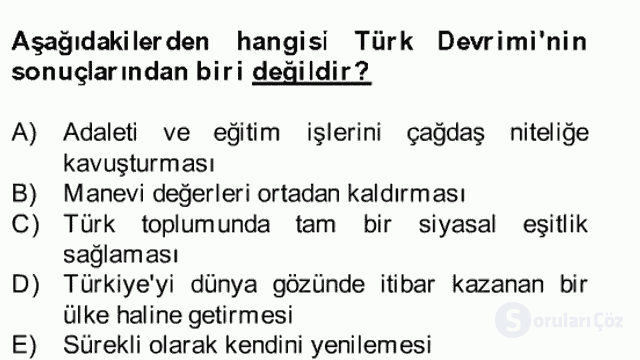 Atatürk İlkeleri ve İnkılap Tarihi II Bahar Final 23. Soru