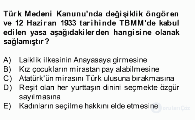 Atatürk İlkeleri ve İnkılap Tarihi II Bahar Final 27. Soru