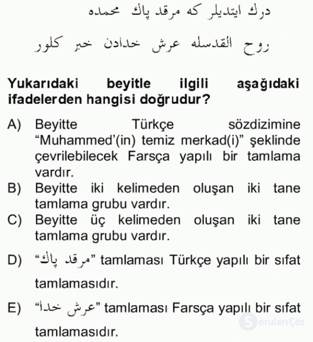 Osmanlı Türkçesi Grameri II Bahar Final 6. Soru