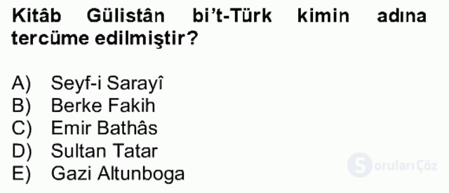 XIV-XV. Yüzyıllar Türk Dili Bahar Final 17. Soru