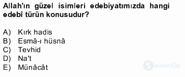 Türk İslâm Edebiyatı Bahar Final 16. Soru