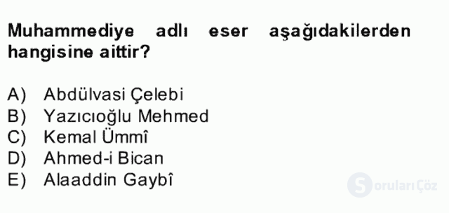 Türk İslâm Edebiyatı Bahar Final 26. Soru