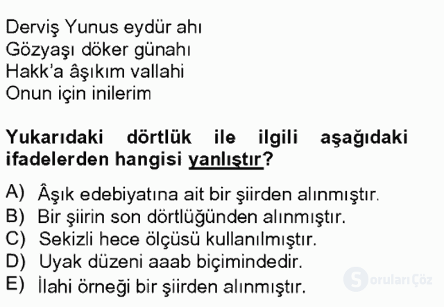 Halk Edebiyatına Giriş II Bahar Final 12. Soru