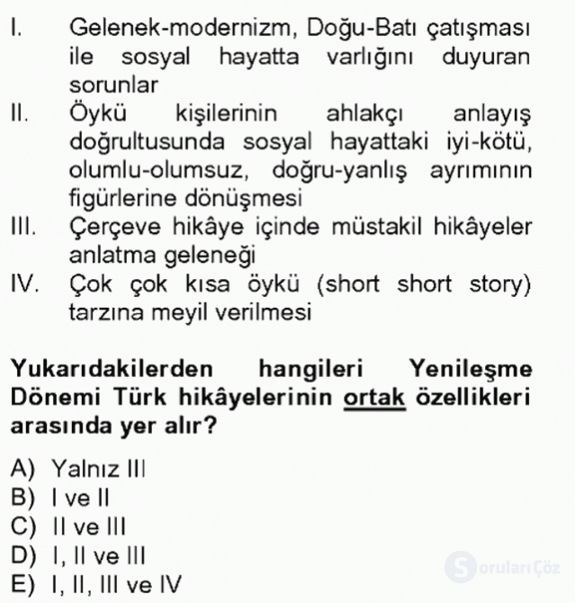 Tanzimat Dönemi Türk Edebiyatı II Bahar Final 3. Soru