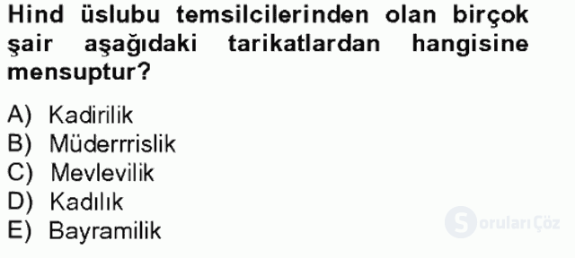 XVII. Yüzyıl Türk Edebiyatı Bahar Final 14. Soru