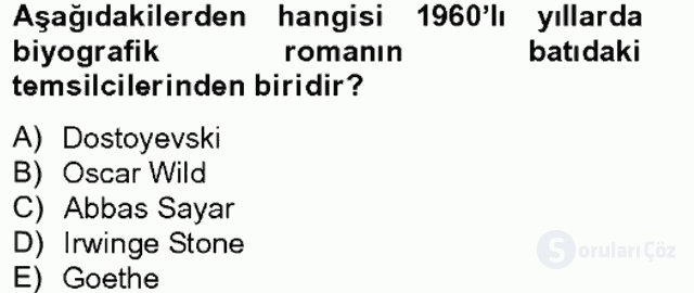 Çağdaş Türk Romanı Bahar Final 2. Soru