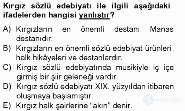 Çağdaş Türk Edebiyatları II Bahar Final 9. Soru