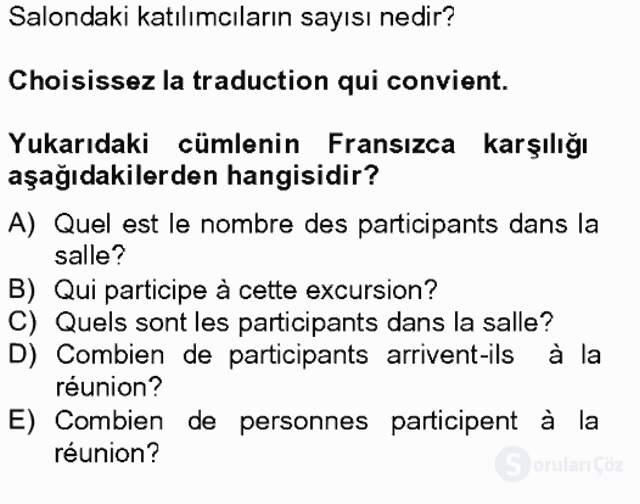 Turizm İçin Fransızca II Bahar Final 17. Soru