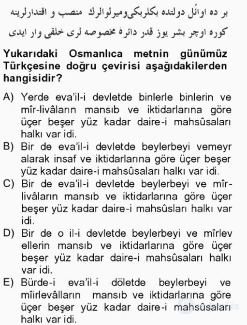 Osmanlı Türkçesi II Bahar Final 19. Soru