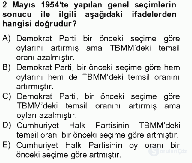 Türkiye Cumhuriyeti SiyasÎ Tarihi Bahar Final 6. Soru