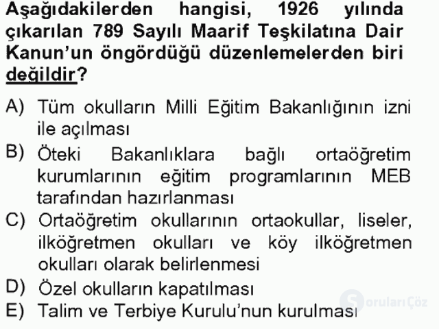 Türk Eğitim Tarihi Bahar Final 7. Soru