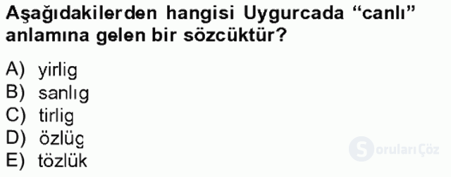 Uygur Türkçesi Bahar Final 6. Soru