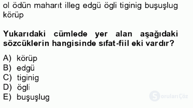 Uygur Türkçesi Bahar Final 9. Soru