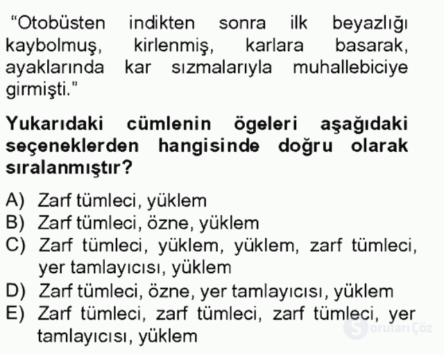 Türkçe Cümle Bilgisi II Bahar Final 19. Soru